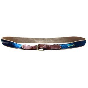 OFFSHORE SLAM Belt Saltwater Fish WOVEN RIBBON Solid Brass Buckle Blue Size 32